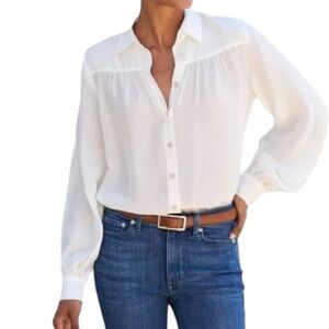 AYR The New Age White Silk Blend Button Down Blouse - S